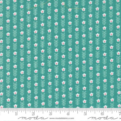 "Strawberry Lemonade"-Teal Blooms Small Floral Stripe by Sherri & Chelsi for Moda