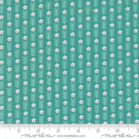 "Strawberry Lemonade"-Teal Blooms Small Floral Stripe by Sherri & Chelsi for Moda