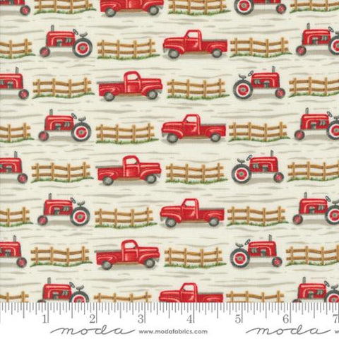 "Willow's Farm"-Trucks and Tractors Cloud by Deb Strain for Moda