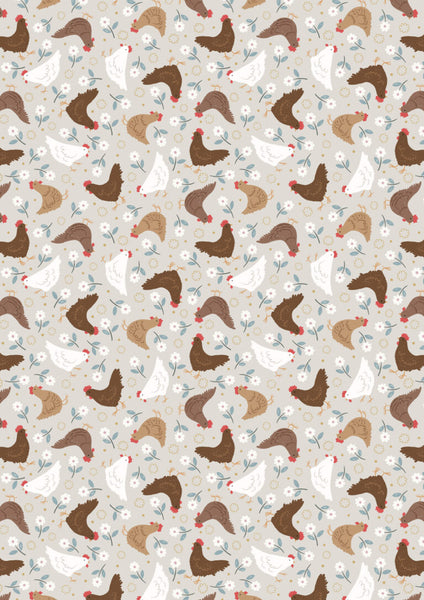 "Country Croft"-  Hens on Grey by Lewis & Irene
