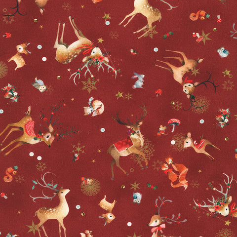 "Festive Fauna"- AHPD-23043-113 CRANBERRY by Robert Kaufman