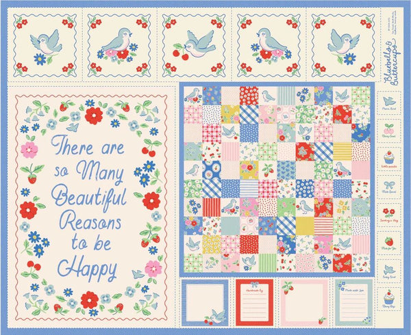 " Bluebells & Buttercups" Bluebird Project Panel Multi By Elea Lutz for Poppie Cotton