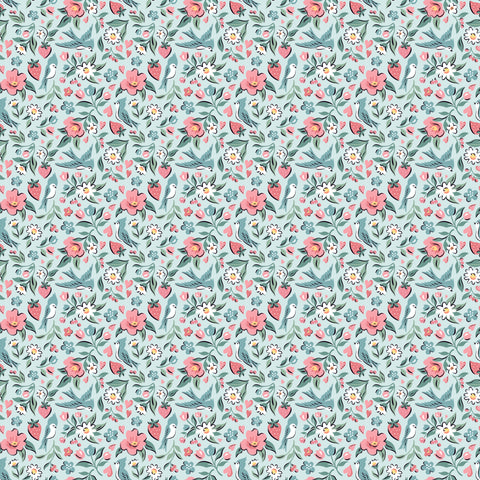 "Granny's Sewing Room"-Blue Bluebirds & Berries by Sheri McCulley for Poppie Cotton