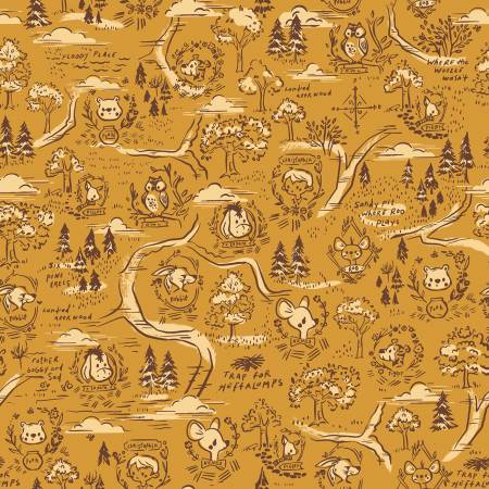 "100 Aker Woods" Map Gold by Jill Howarth for Riley Blake