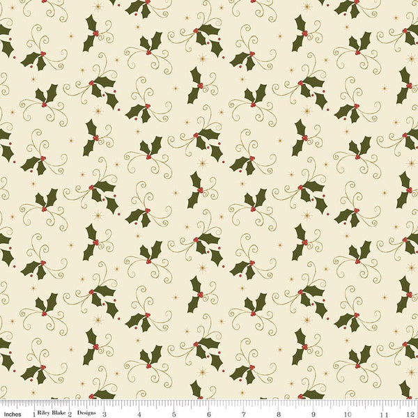 "Christmas Greetings" Holly Cream By Sandy Gervais For Riley Blake