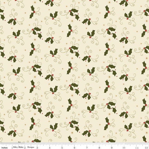 "Christmas Greetings" Holly Cream By Sandy Gervais For Riley Blake
