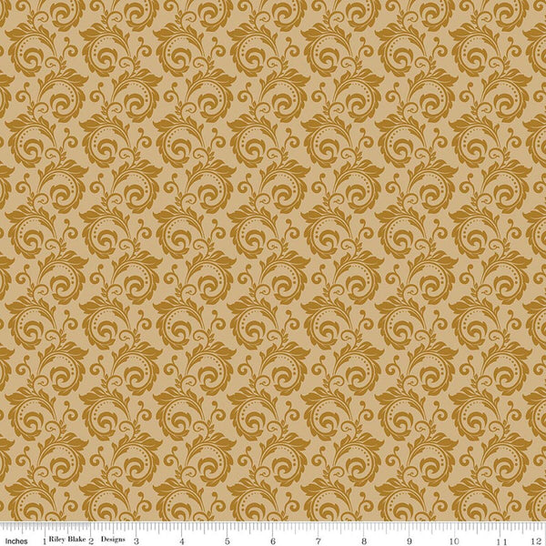 "Christmas Greetings" Scroll Gold By Sandy Gervais For Riley Blake