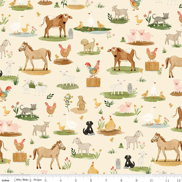 " Lil Farm Friends" Animals on the Farm Cream by Kelsey Carlson For Riley Blake