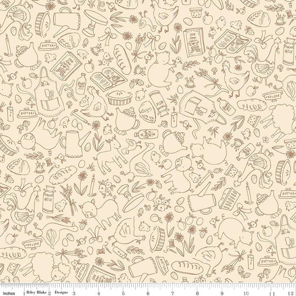 " Lil Farm Friends" Farm Outlines Cream by Kelsey Carlson For Riley Blake