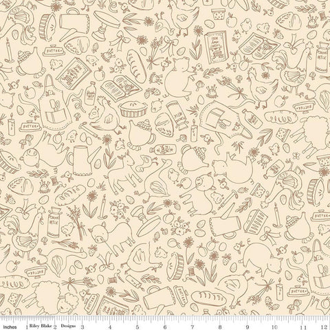 " Lil Farm Friends" Farm Outlines Cream by Kelsey Carlson For Riley Blake