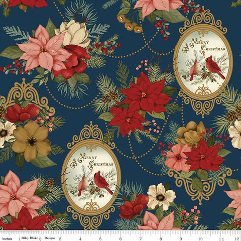 "Christmas Greetings" Main Navy By Sandy Gervais For Riley Blake