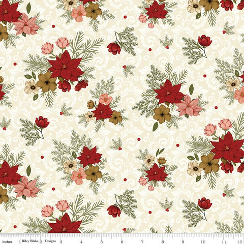 "Christmas Greetings" Floral Cream By Sandy Gervais For Riley Blake