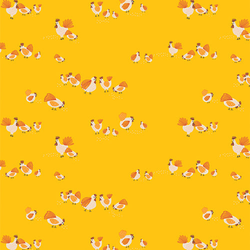 "Grow & Harvest"-Roaming Hens Sun by Alexandra Bordallo for Art Gallery Fabrics