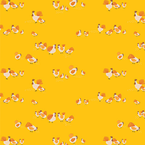 "Grow & Harvest"-Roaming Hens Sun by Alexandra Bordallo for Art Gallery Fabrics