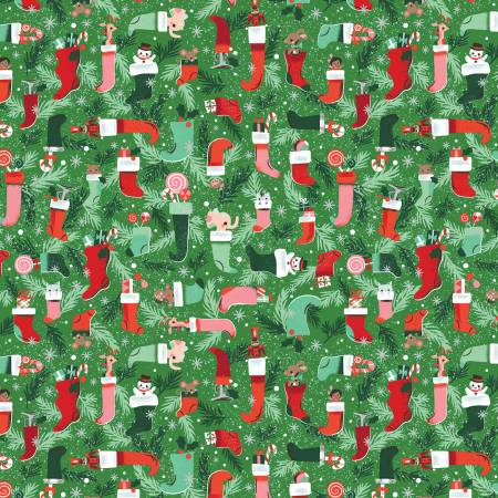 "Twas"Stockings Were Hung Green by Jill Howarth for Riley Blake