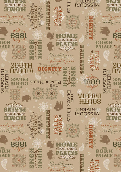 "Quilt Dakota Shop Hop" South Dakota Words - Tan By Benartex For Benartex