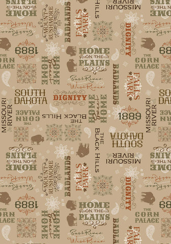 "Quilt Dakota Shop Hop" South Dakota Words - Tan By Benartex For Benartex