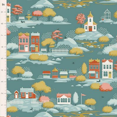 "Village Life" Village Teal by Tone Finnanger for Tilda PRE-SALE