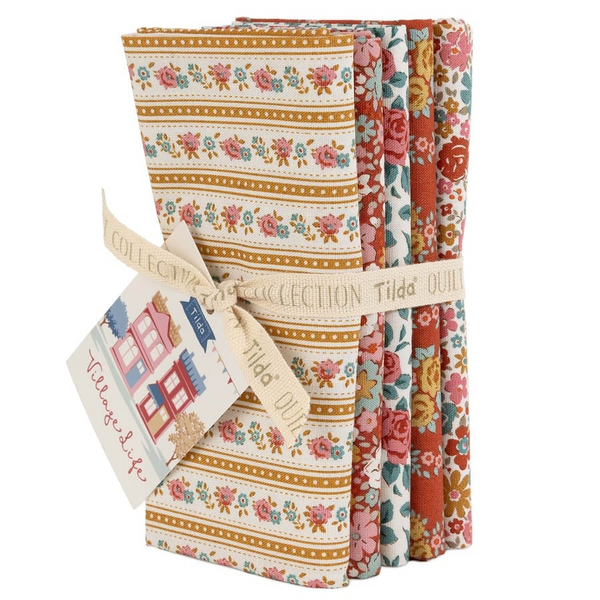 "Village Life" Fat Quarter Bundle Rust/Ochre 5 fabrics 21 x 19 by Tone Finnanger for Tilda PRE-SALE