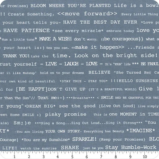 "Denim & Daisy" Happy Text Denim By Lori Holt For Riley Blake
