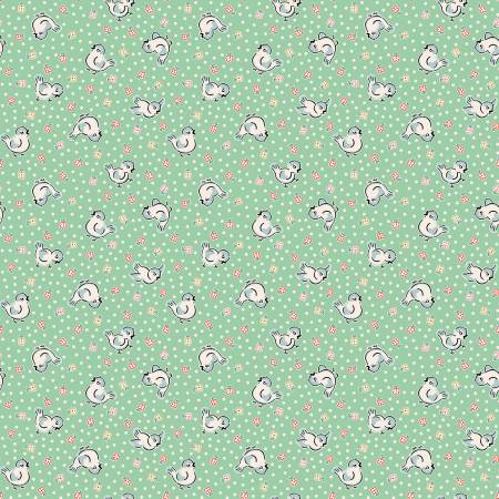 "Home Sweet Home"-Green Bluebirds by Elea Lutz for Poppie Cotton