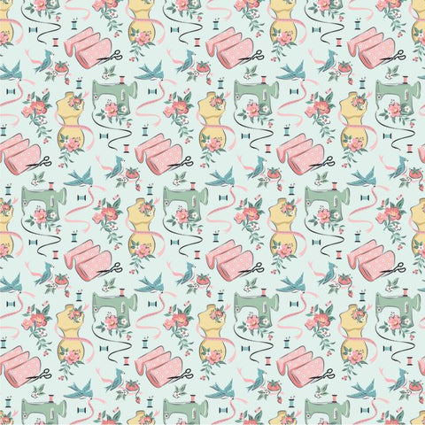 "Granny's Sewing Room"-Blue Sewing Room by Sheri McCulley for Poppie Cotton