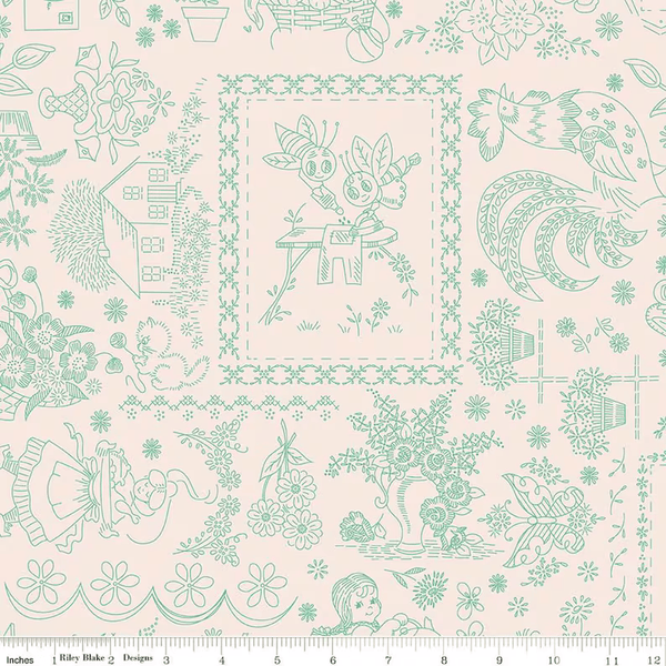 "Berry & Sage" Embroider Latte By Lori Holt For Riley Blake