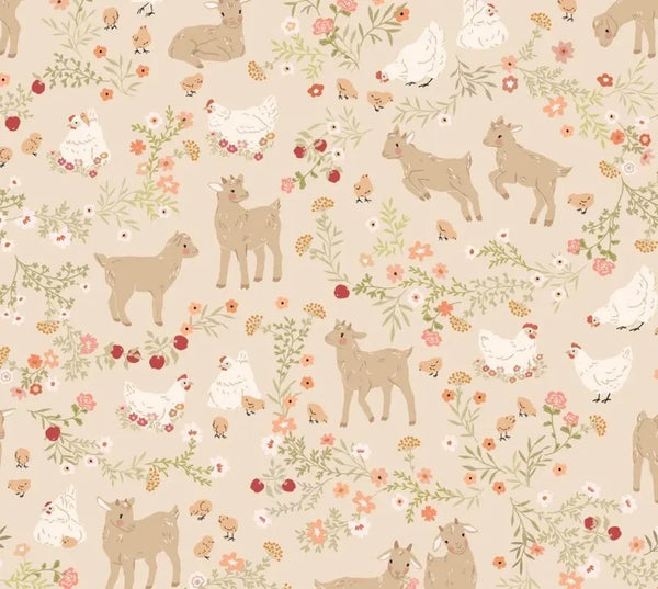 "Primrose & Parsley" Beige Barnyard Babies by Poppie Cotton for Checker