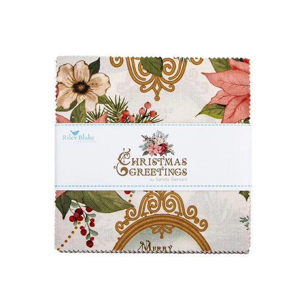 "Christmas Greetings" 5" Stacker Christmas Fabric By Sandy Gervais For Riley Blake