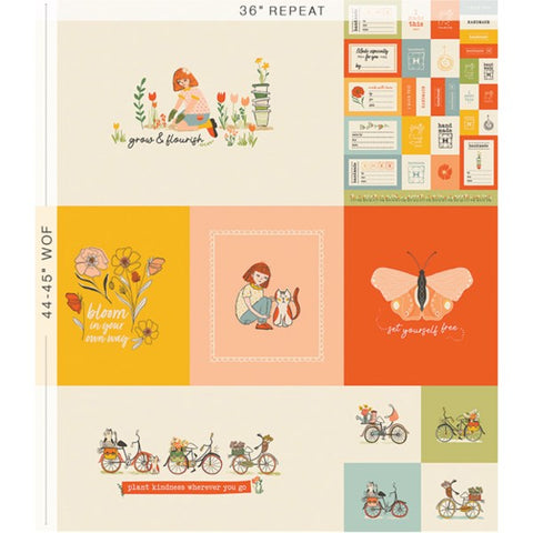 "Grow & Harvest"-Planting Kindness Panel by Alexandra Bordallo for Art Gallery Fabrics