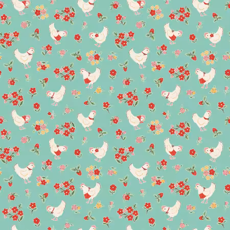 "Farmhouse Fancy" Spring Chicken Teal  by Poppie Cotton