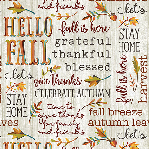 "Hello Fall" Hello Fall Words WHITEWASH by Jessica Flick for Benartex