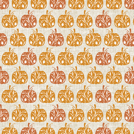 "Hello Fall" Etched Pumpkin Light Natural by Jessica Flick for Benartex