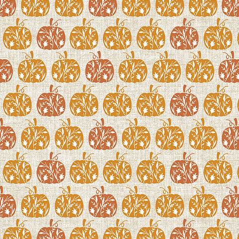 "Hello Fall" Etched Pumpkin Light Natural by Jessica Flick for Benartex