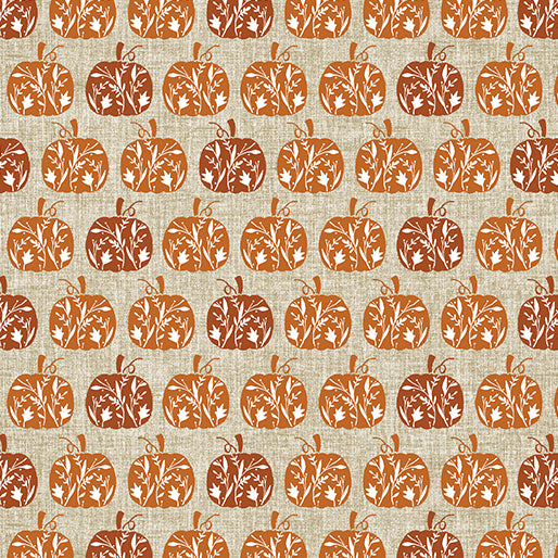 "Hello Fall" Etched Pumpkin Natural by Jessica Flick for Benartex