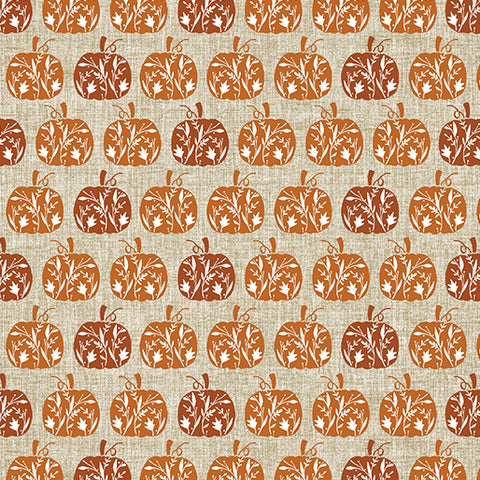 "Hello Fall" Etched Pumpkin Natural by Jessica Flick for Benartex