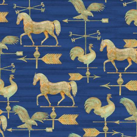 "Patriotic Summer"-Navy Weathervane Patriotic by Beth Albert for 3 Wishes Fabric