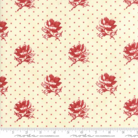 "Farmhouse Reds"- Floral Polka Dots Flowers Natural Ivory Red by Minick and Simpson for Moda