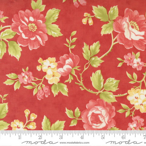 "Stitched"-Persimmon Cottage Rose by Fig Tree And Co for Moda