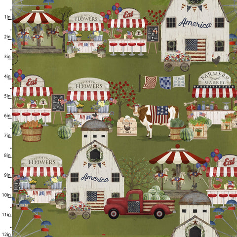 "Hometown America"-Home Market Green by Beth Albert for 3 Wishes Fabric