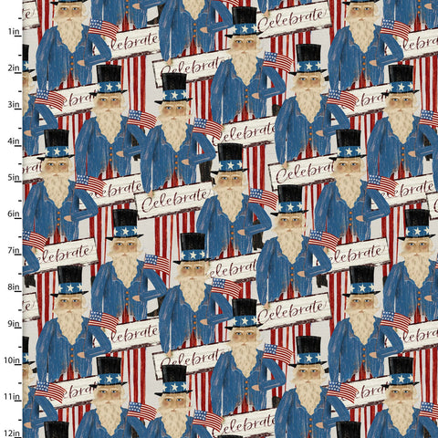 "Hometown America"-Home Uncle Sam Blue by Beth Albert for 3 Wishes Fabric