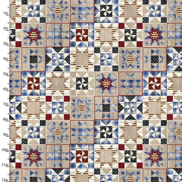 "Hometown America"-Home Stars Tan by Beth Albert for 3 Wishes Fabric