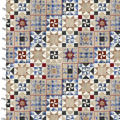"Hometown America"-Home Stars Tan by Beth Albert for 3 Wishes Fabric