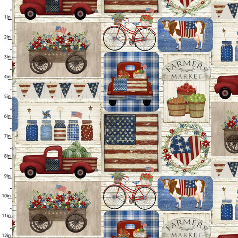 "Hometown America"-Home Patch Beige by Beth Albert for 3 Wishes Fabric