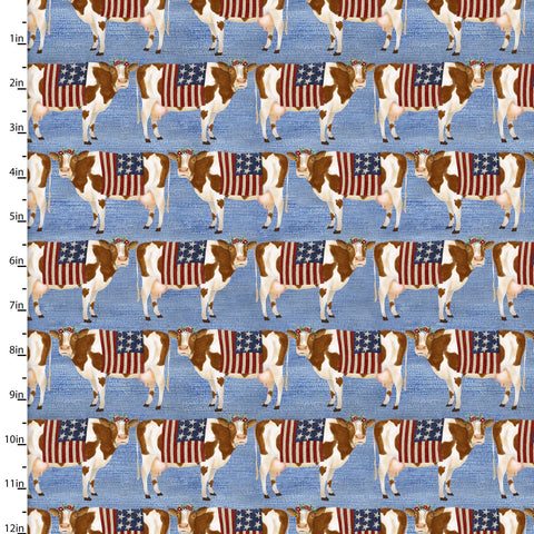 "Hometown America"-Home Cows Blue by Beth Albert for 3 Wishes Fabric