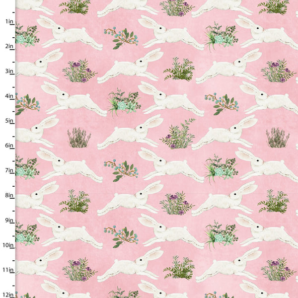 "Touch of Spring"-BUNNIES DR PINK by Beth Albert for 3 Wishes Fabric