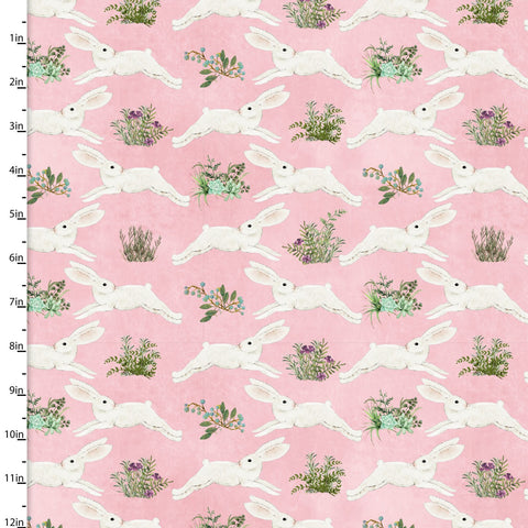 "Touch of Spring"-BUNNIES DR PINK by Beth Albert for 3 Wishes Fabric
