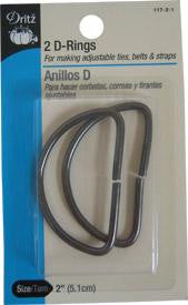 D-Rings 2" 2/pk Black