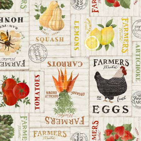 "Locally Grown"-Cream Market Signs by Beth Albert for 3 Wishes Fabric