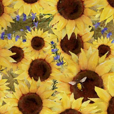 "Locally Grown"-Yellow Sunflower Field by Beth Albert for 3 Wishes Fabric